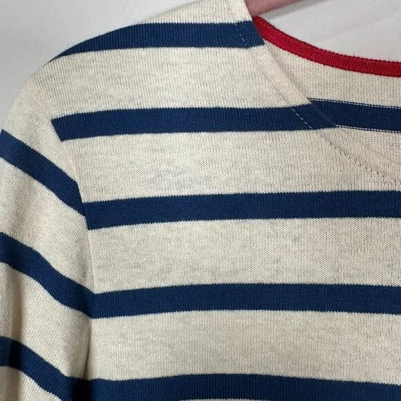 SEA NY Striped Eyelet Long Sleeve Shift Dress Women L Stretch Cotton Scoop Neck - Picture 4 of 8